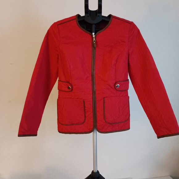 Charter Club Red Quilted Barn Jacket with Brown Trim Women’s Small VGUC/EUC - Picture 15 of 15